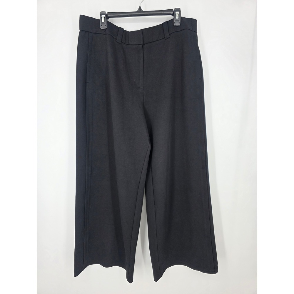 OGL Cotton Blend Stretchy Mid Rise Fly-Front Wide Leg‎ Trousers Black Size 2XL